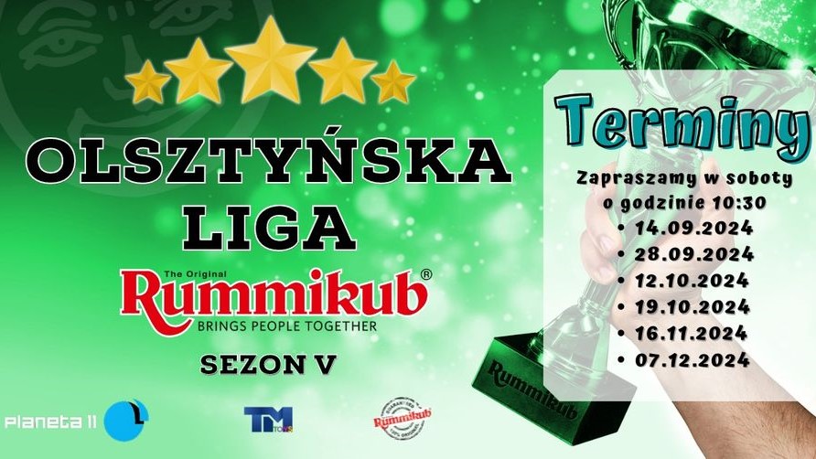 Na pierwszym planie złote pięcioramienne gwiazdy, pod spodem czarne i czerwone napisy, tło zielone